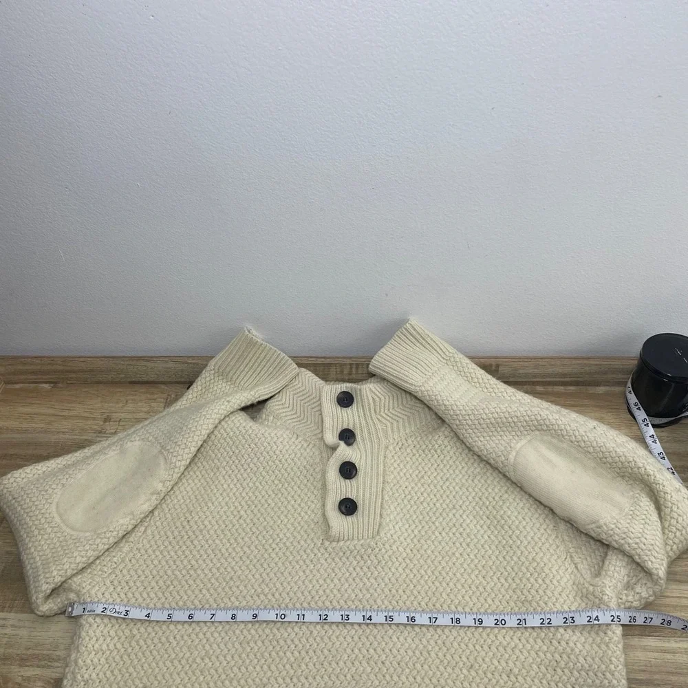 Schott Bros Wool Blend Mock Neck Button Sweater Cream Elbow Patches Men 2XL READ - Picture 9 of 10